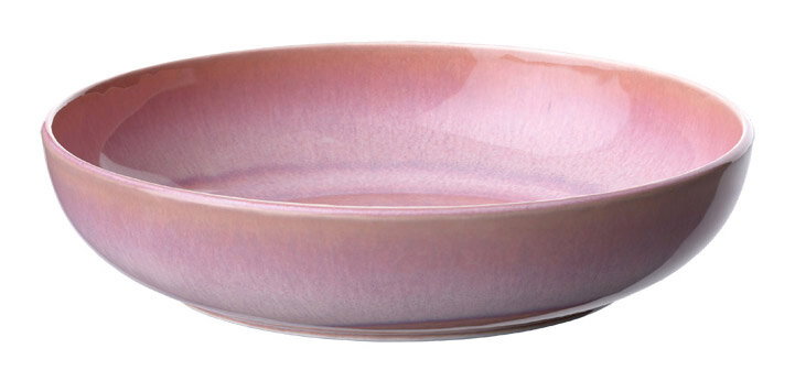 Rosa Pastaschale aus Keramik, seitliche Perspektive