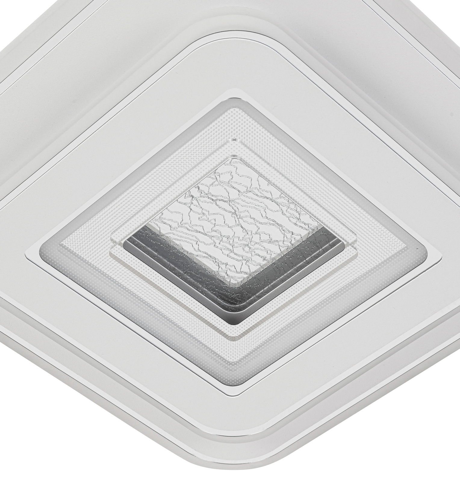 Moderne LED-Deckenleuchte in quadratischer Form, Nahaufnahme von unten