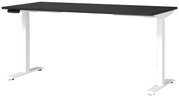 Moderner E-Schreibtisch 160x80 cm mit schwarzer Tischplatte und weißem Gestell, seitliche Perspektive