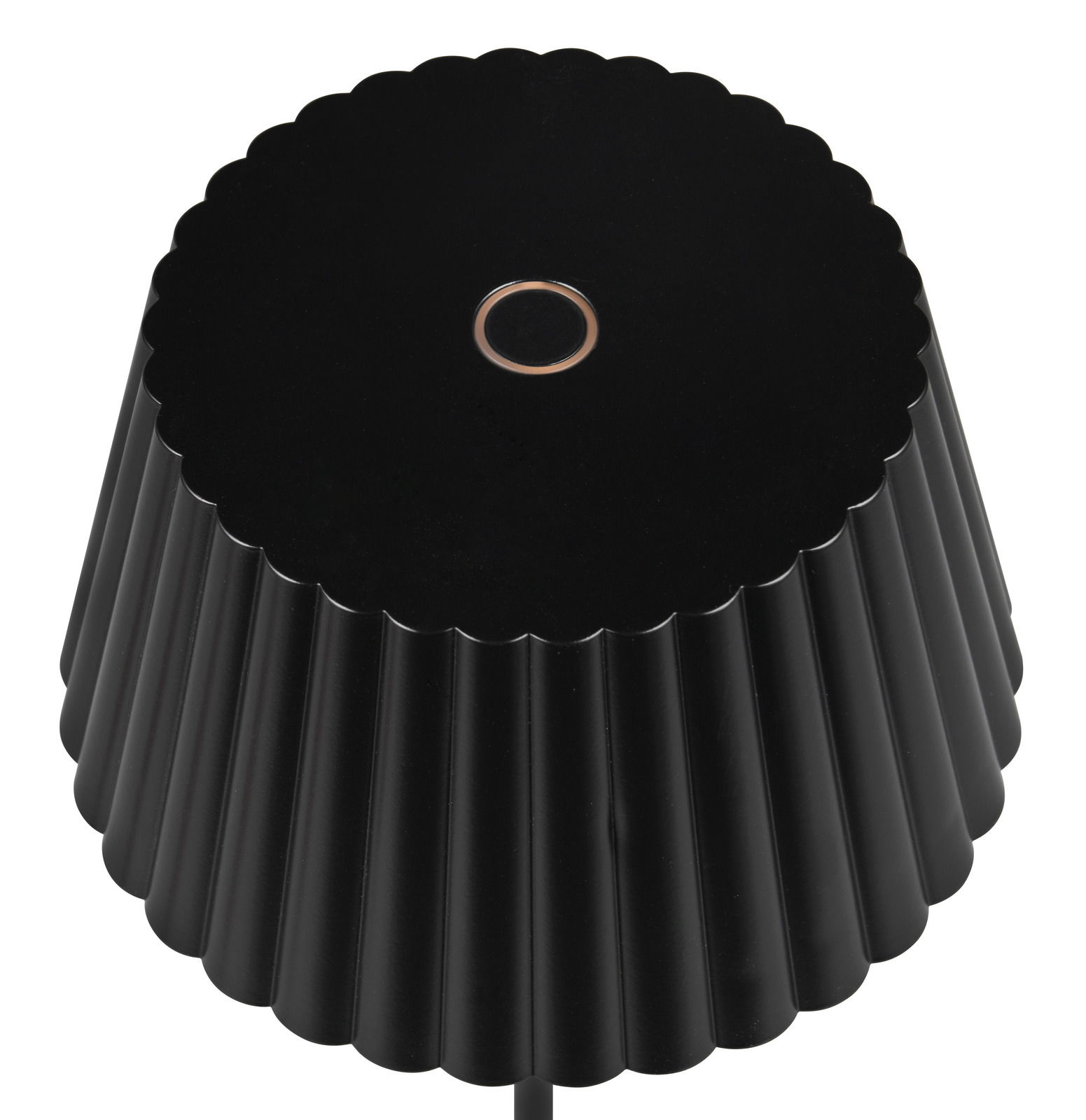 Schwarze, geriffelte Akku-Stehleuchte SUAREZ von oben betrachtet