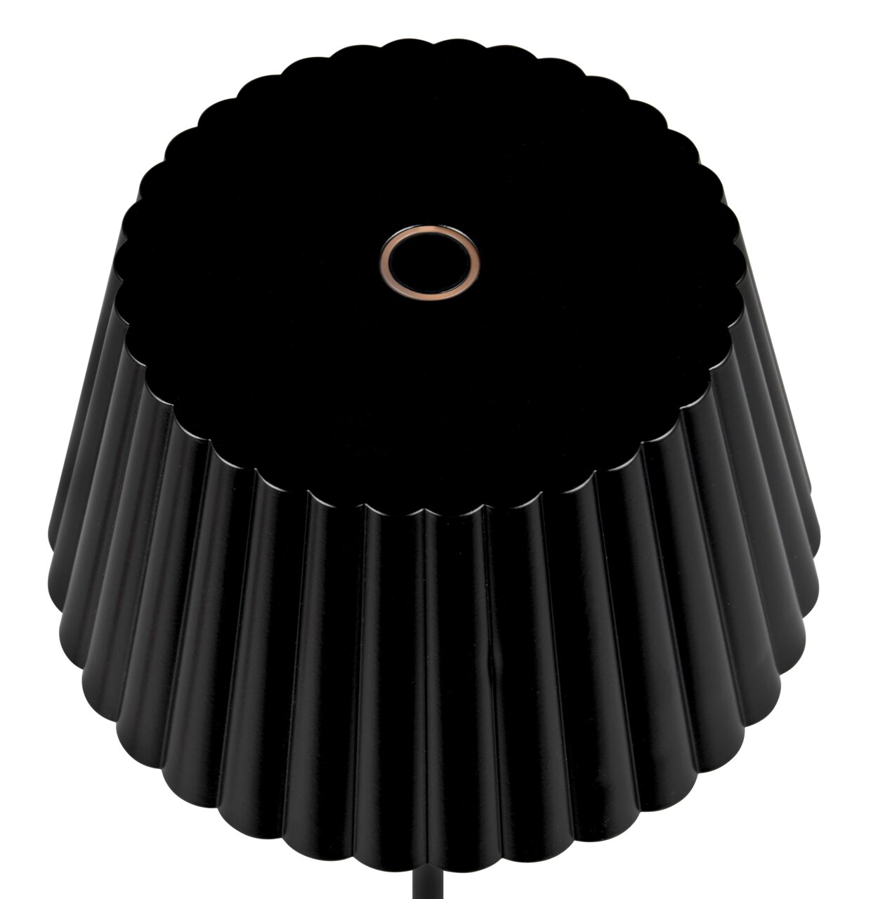 Schwarze, geriffelte Akku-Stehleuchte SUAREZ von oben betrachtet