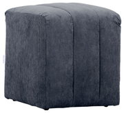 Grauer Hocker aus Cordstoff, seitliche Perspektive
