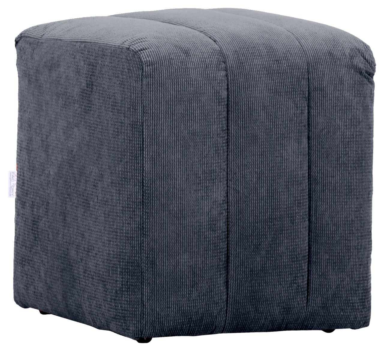 Grauer Hocker aus Cordstoff, seitliche Perspektive