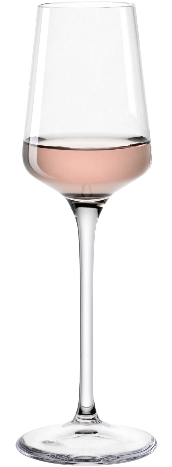 Grappaglas 120ml PUCCINI, seitliche Ansicht, gefüllt mit roséfarbenem Getränk