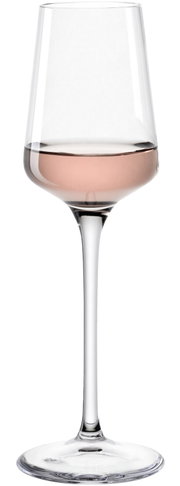 Grappaglas 120ml PUCCINI, seitliche Ansicht, gefüllt mit roséfarbenem Getränk