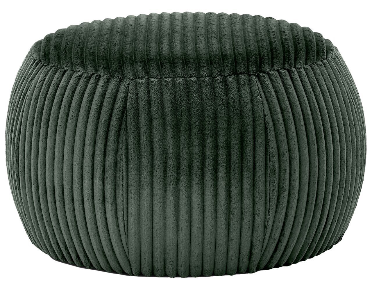 Set one by Musterring Pouf DENTON Bauchiger, grüner Hocker mit gerippter Oberfläche, seitliche Perspektive