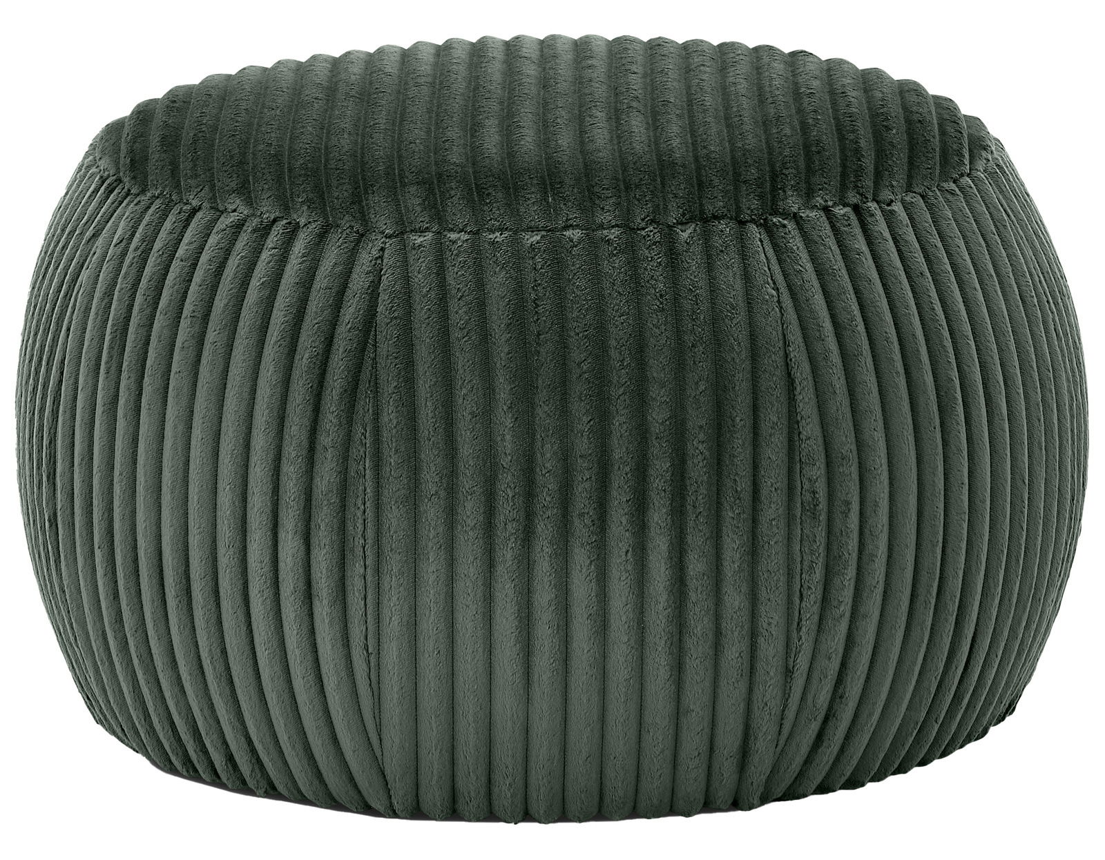 Bauchiger, grüner Hocker mit gerippter Oberfläche, seitliche Perspektive