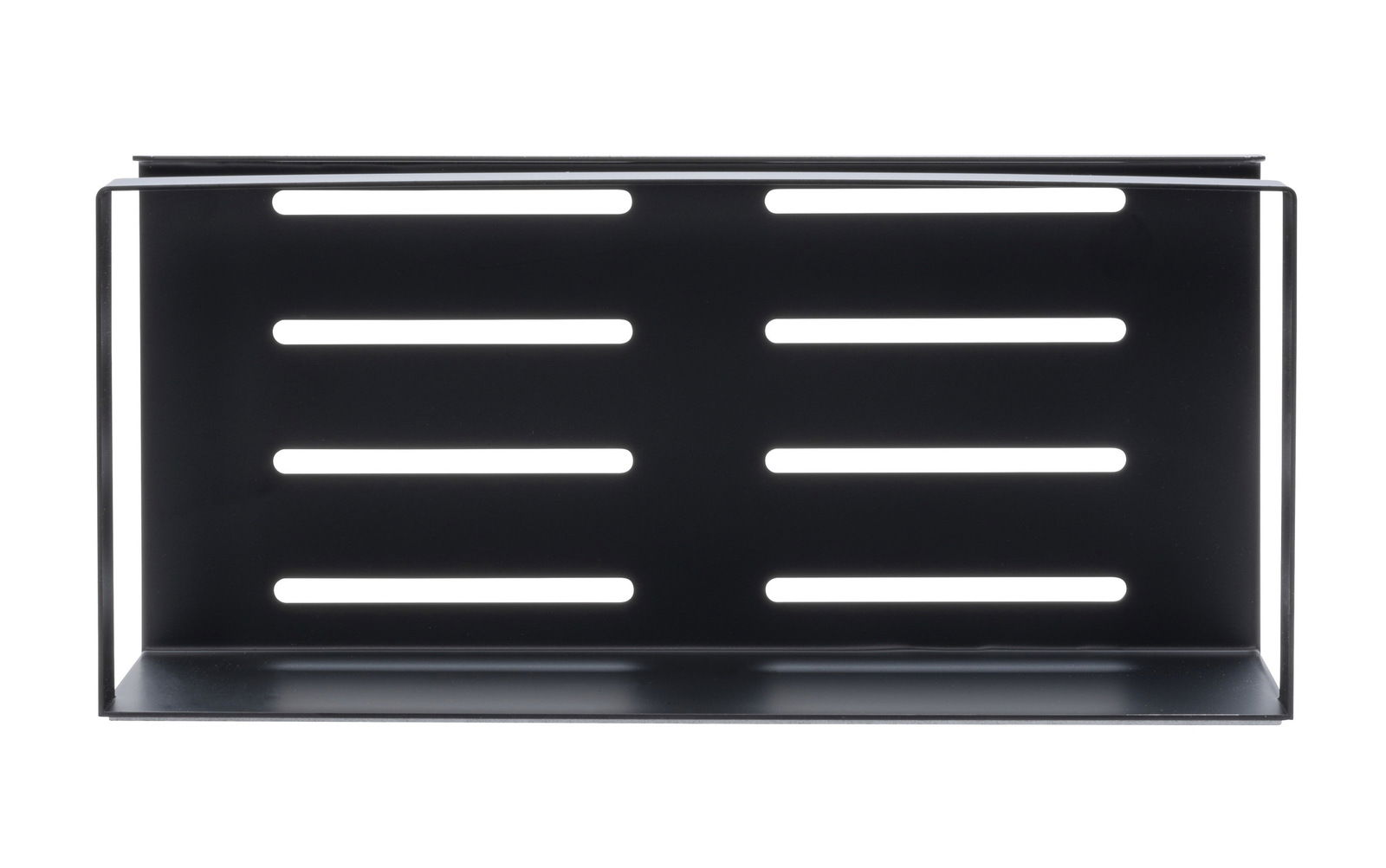 Schwarze Wandablage Meleto mit horizontalen Schlitzen, frontale Ansicht