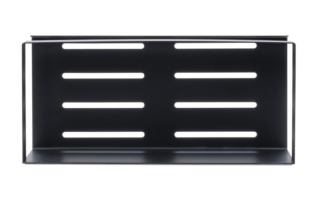 Schwarze Wandablage Meleto mit horizontalen Schlitzen, frontale Ansicht