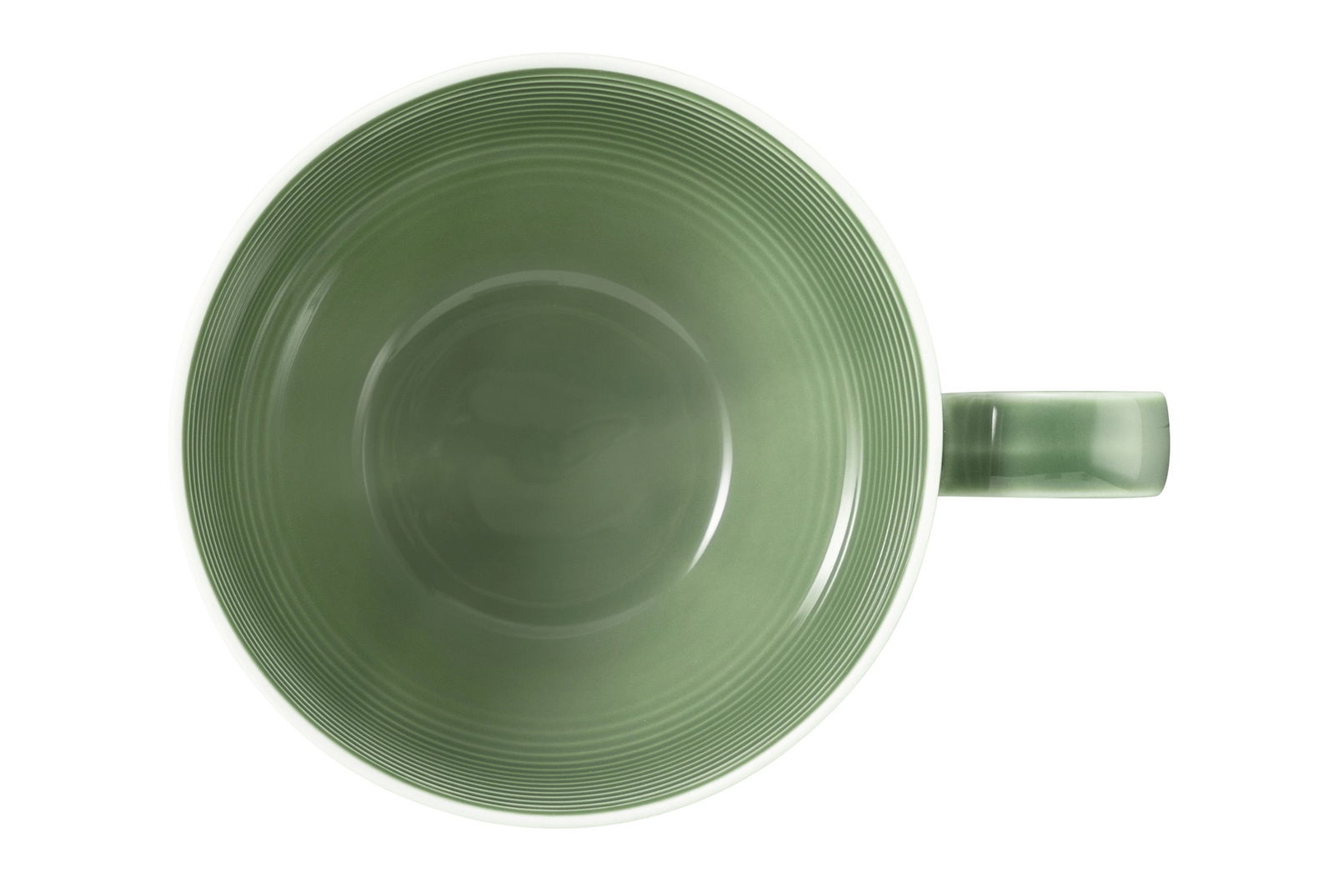 Grüne Kaffeeobertasse mit Henkel, von oben betrachtet