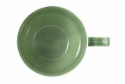 Grüne Kaffeeobertasse mit Henkel, von oben betrachtet