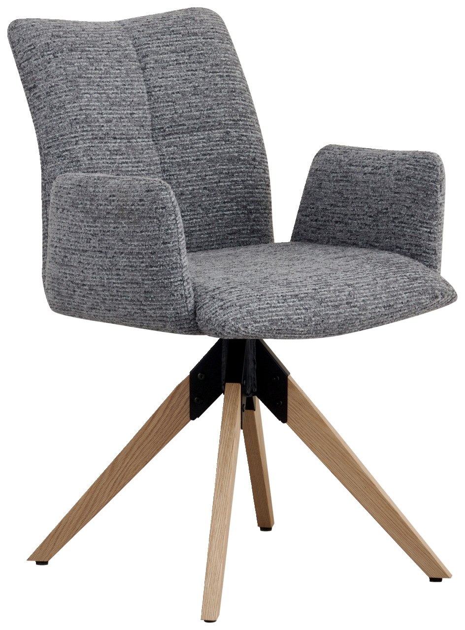 Z2 Armlehnstuhl DUSTIN Grauer Armlehnstuhl mit gepolstertem Sitz und Rückenlehne, auf vier Holzbeinen, seitliche Perspektive