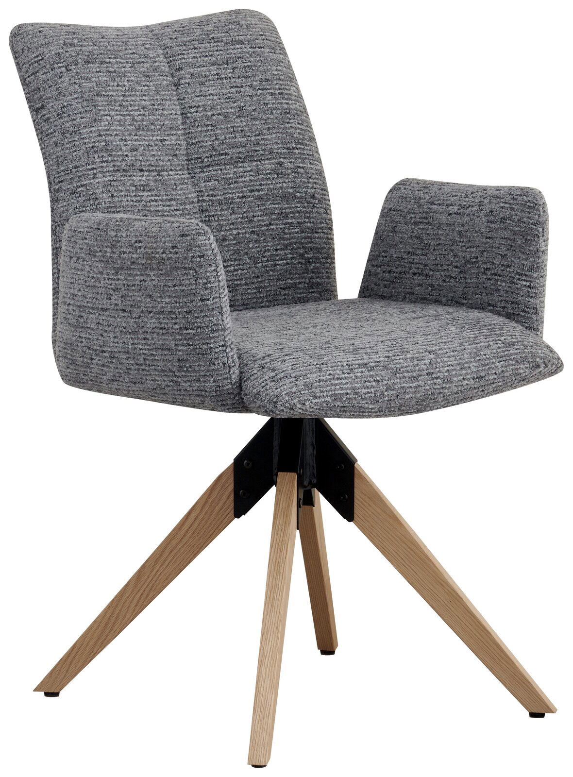 Z2 Armlehnstuhl DUSTIN Grauer Armlehnstuhl mit gepolstertem Sitz und Rückenlehne, auf vier Holzbeinen, seitliche Perspektive
