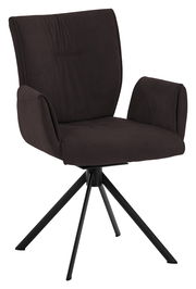 Moderner Sessel mit schwarzem Stoffbezug und drehbarem Metallgestell, seitliche Perspektive