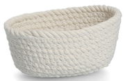 Ovaler Aufbewahrungskorb aus geflochtenem Seil in Cremefarbe, seitliche Perspektive