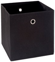 Schwarze Stoffbox mit Metallösen, perspektivisch von vorne links fotografiert