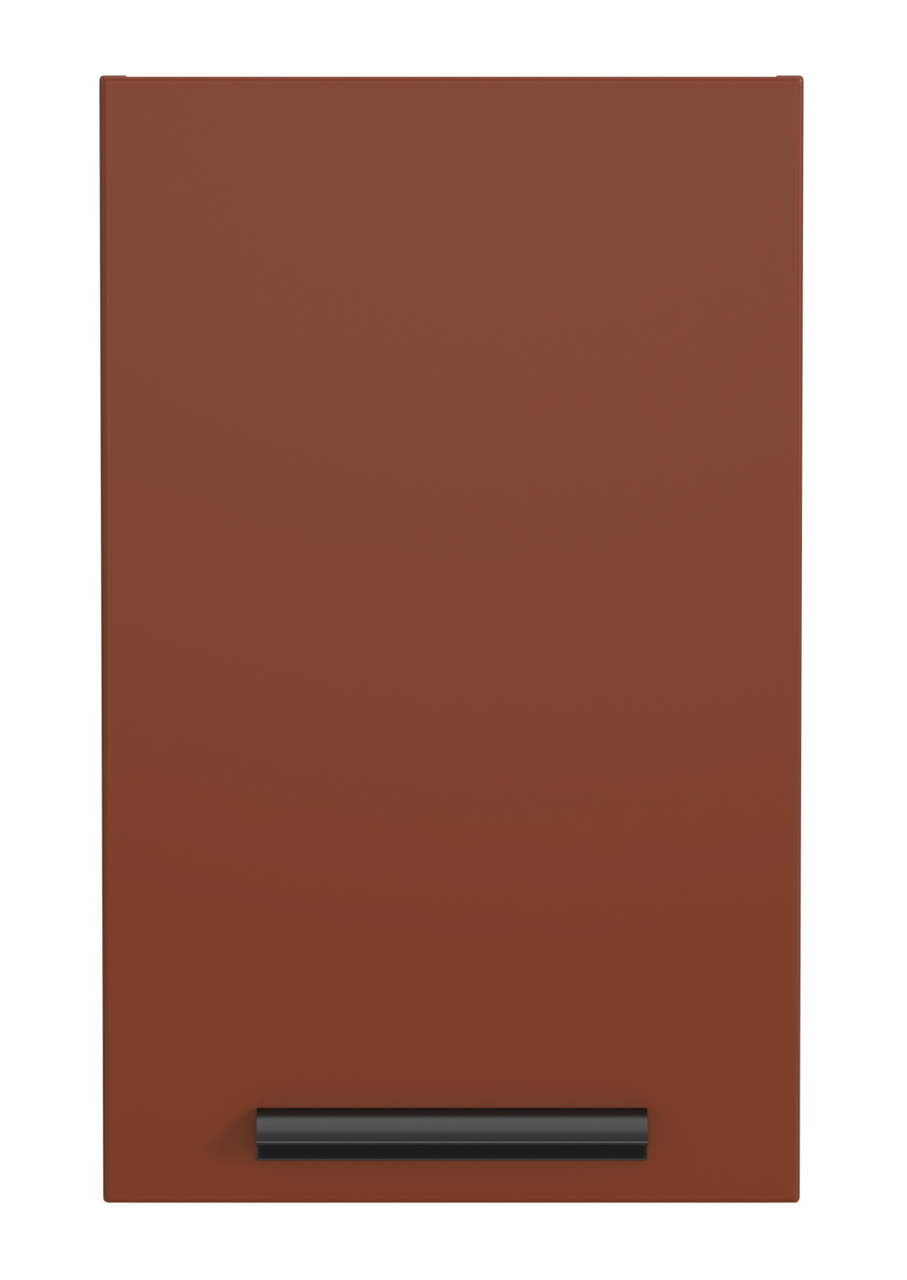 Hängeschrank in brauner Farbe mit schwarzem Griff, Frontalansicht