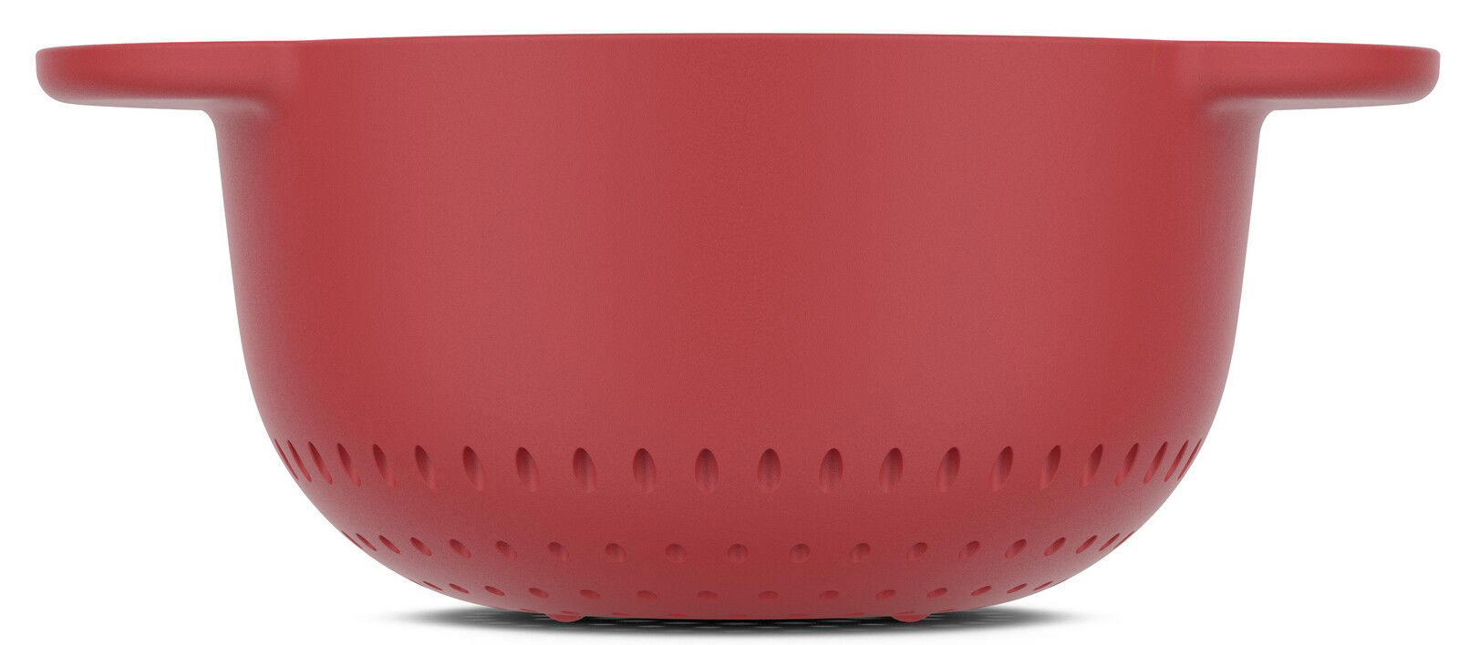 Roter Seiher mit seitlichen Griffen, seitliche Perspektive