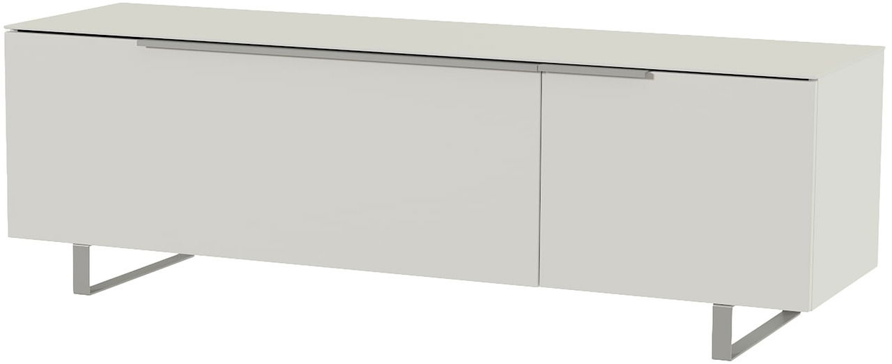 Modernes TV-Lowboard in Weiß mit zwei Türen, seitliche Perspektive