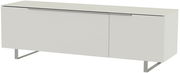 Modernes TV-Lowboard in Weiß mit zwei Türen, seitliche Perspektive