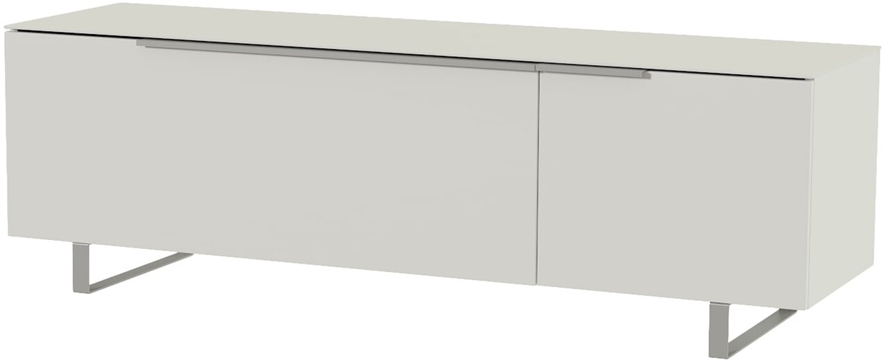 Modernes TV-Lowboard in Weiß mit zwei Türen, seitliche Perspektive