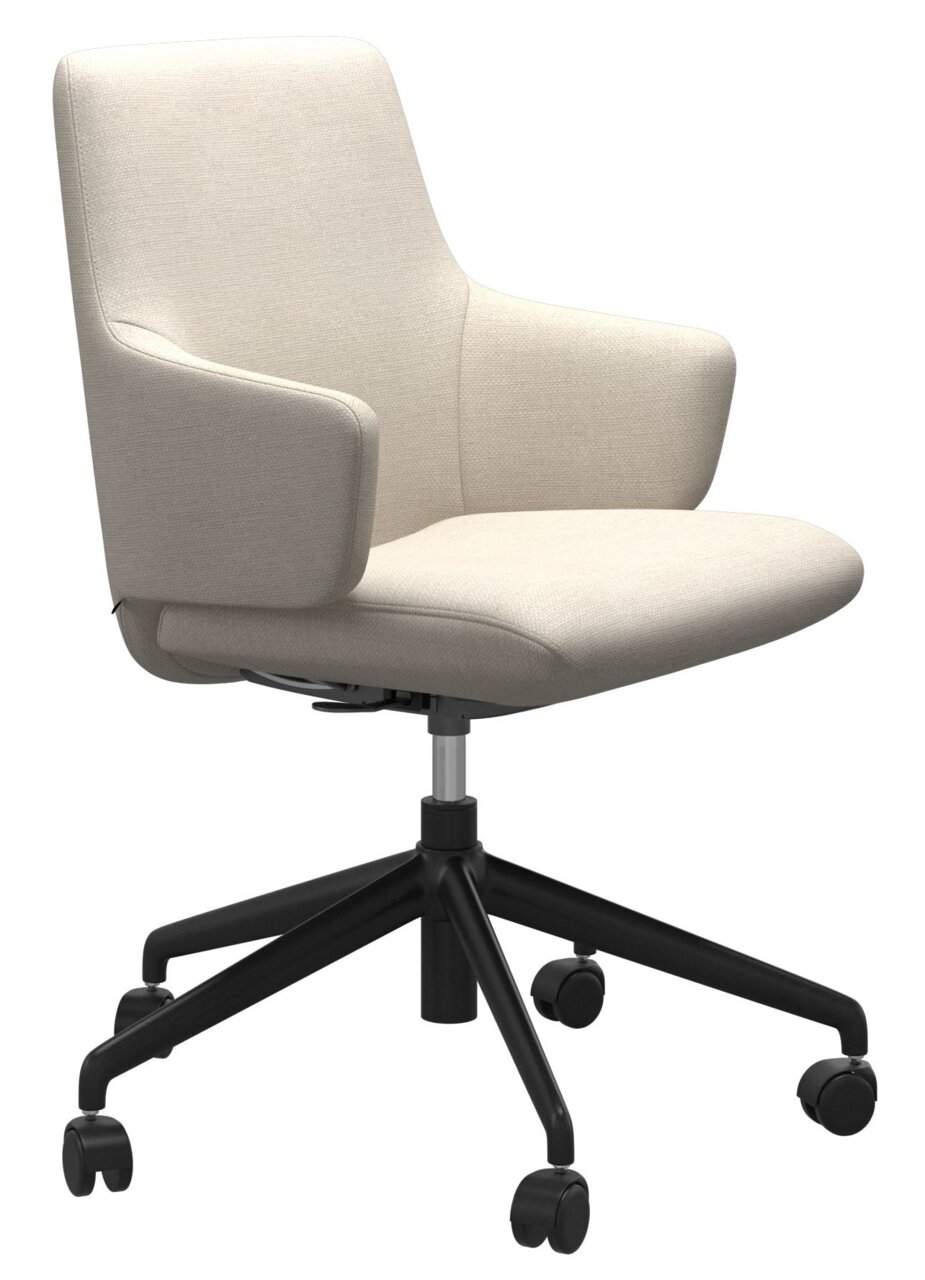 Stressless Home Office Sessel OFFICE LAUREL (L) Beiger Home Office Sessel mit Armlehnen und schwarzem Drehfuß, seitliche Perspektive