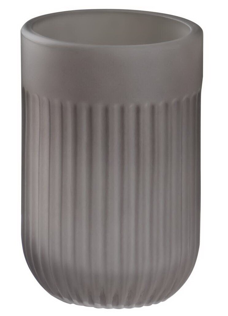 Sadena Zahnputzbecher VERA Grauer, gerippter Aufbewahrungsbecher aus Keramik, seitliche Perspektive