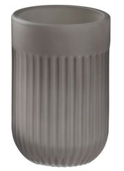 Grauer, gerippter Aufbewahrungsbecher aus Keramik, seitliche Perspektive