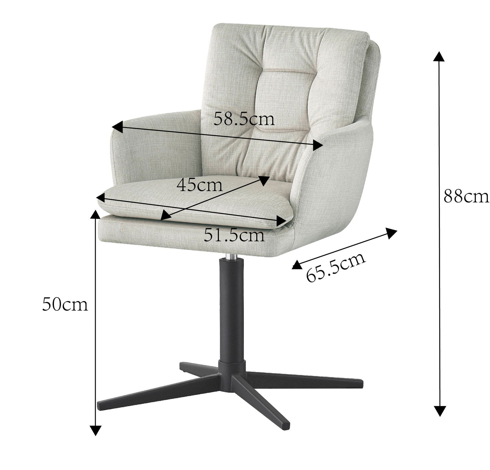 Armlehnstuhl INGO in Seitenansicht mit gepolstertem Sitz und Rückenlehne, Maße: 88cm hoch, 65.5cm tief, 58.5cm breit.