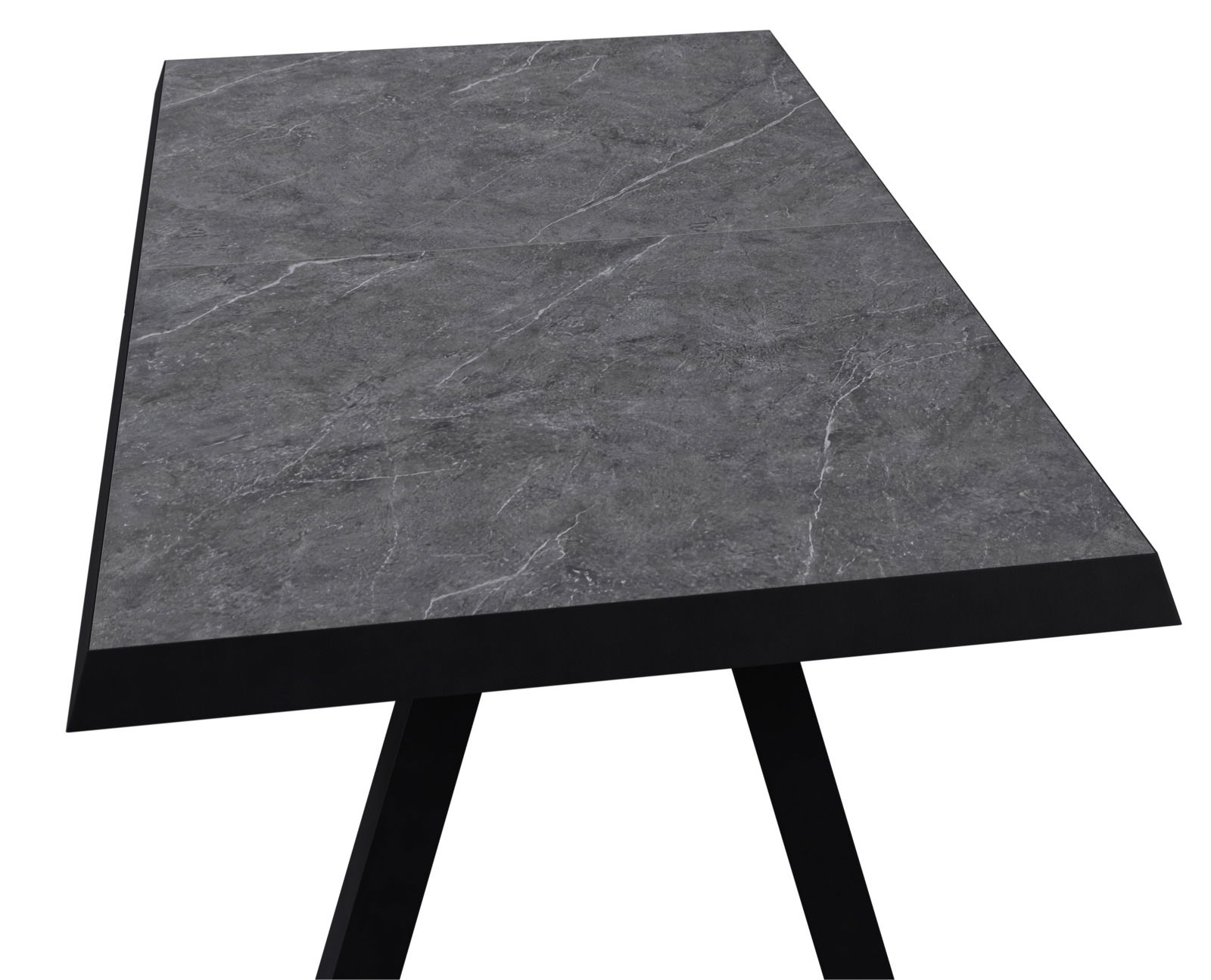 Gartentisch klein, ausziehbar, mit grauer Steinoptik-Tischplatte, seitliche Perspektive