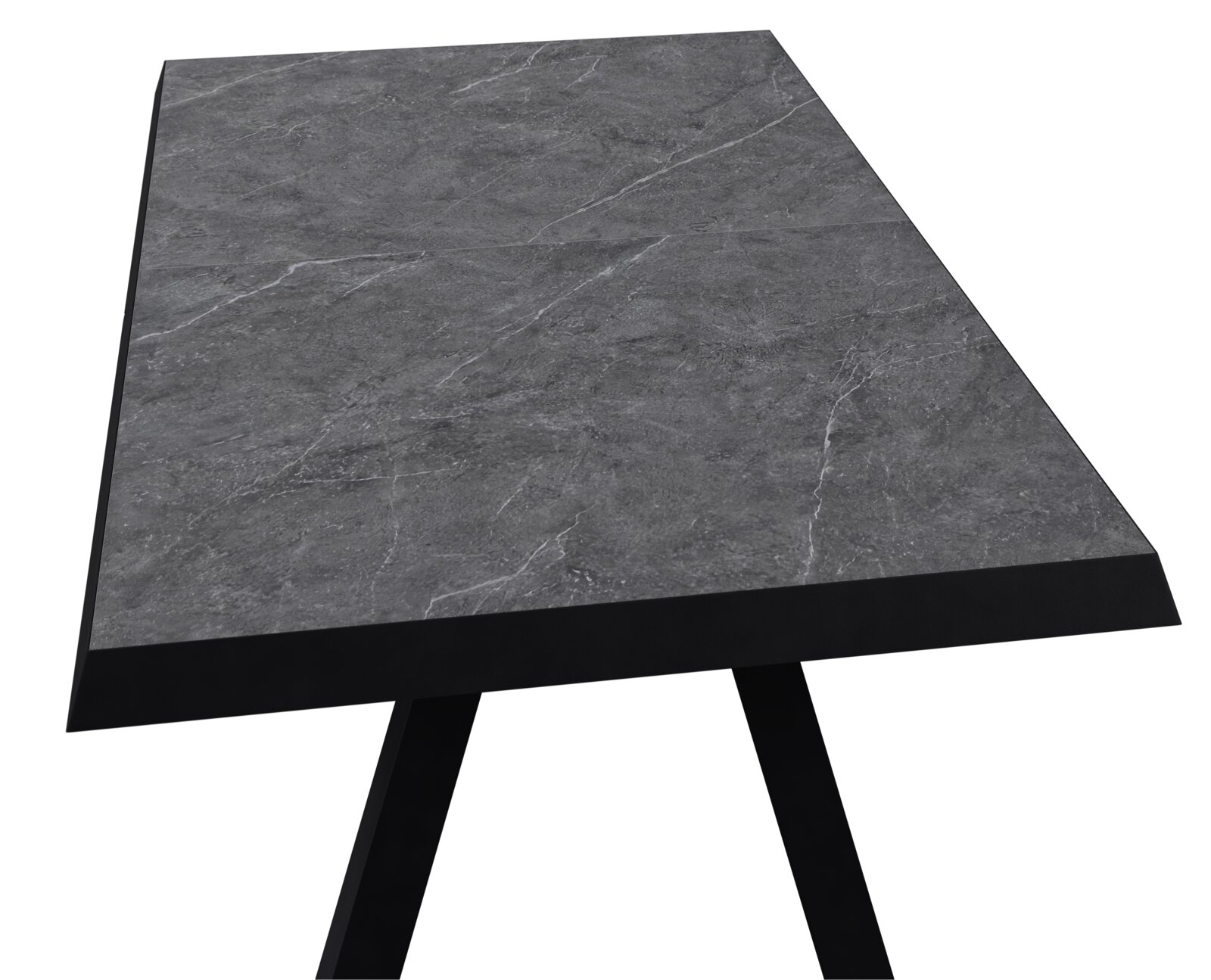 Gartentisch klein, ausziehbar, mit grauer Steinoptik-Tischplatte, seitliche Perspektive