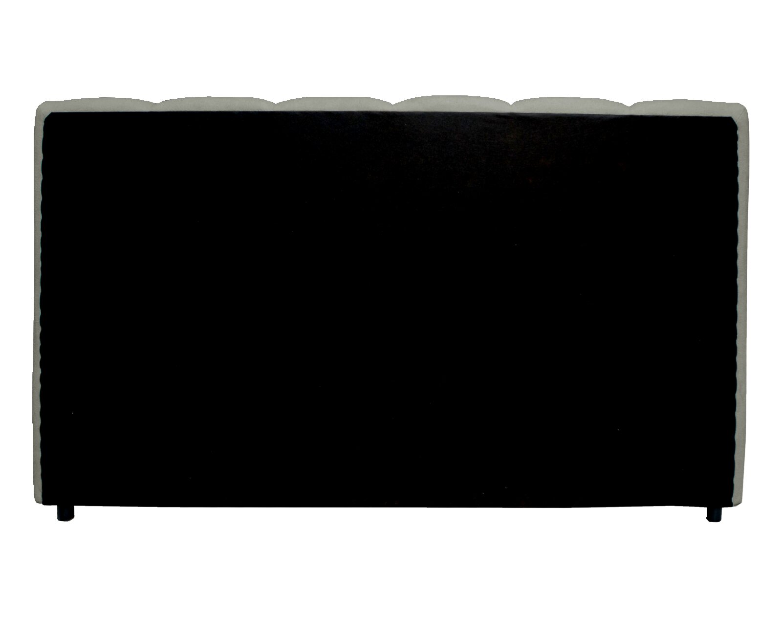 Rückansicht eines Polsterbettgestells in schwarzer Farbe mit abgerundeten Ecken.