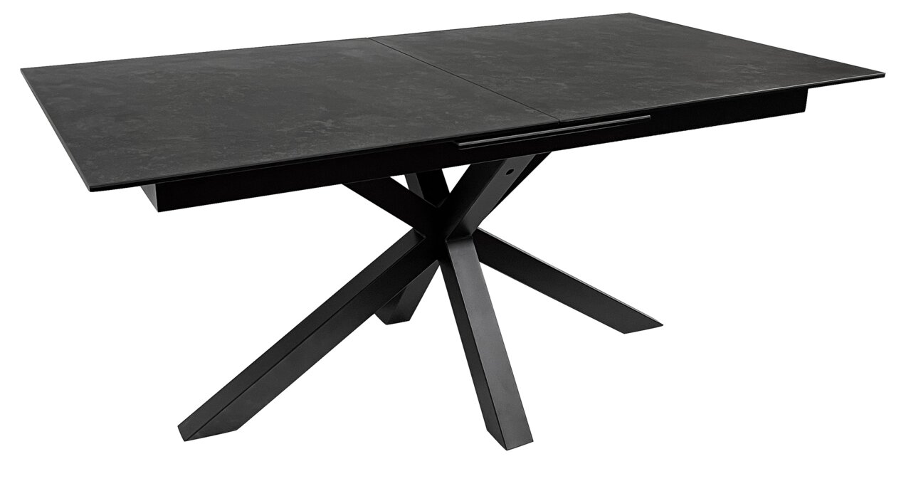 Hom´in Funktions-Esstisch NATHAN Moderner schwarzer Esstisch mit X-förmigem Metallgestell, seitliche Perspektive