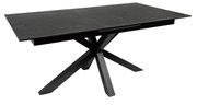 Moderne zwarte eettafel met X-vormig metalen onderstel, zijaanzicht