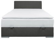 Frontale Ansicht eines Boxbetts 140 mit grauem Kopfteil und weißer Matratze.
