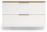 Moderner Hängeschuhschrank in Weiß mit Holzoberfläche, Frontalansicht