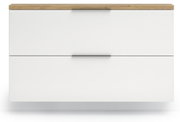 Moderner Hängeschuhschrank in Weiß mit Holzoberfläche, Frontalansicht