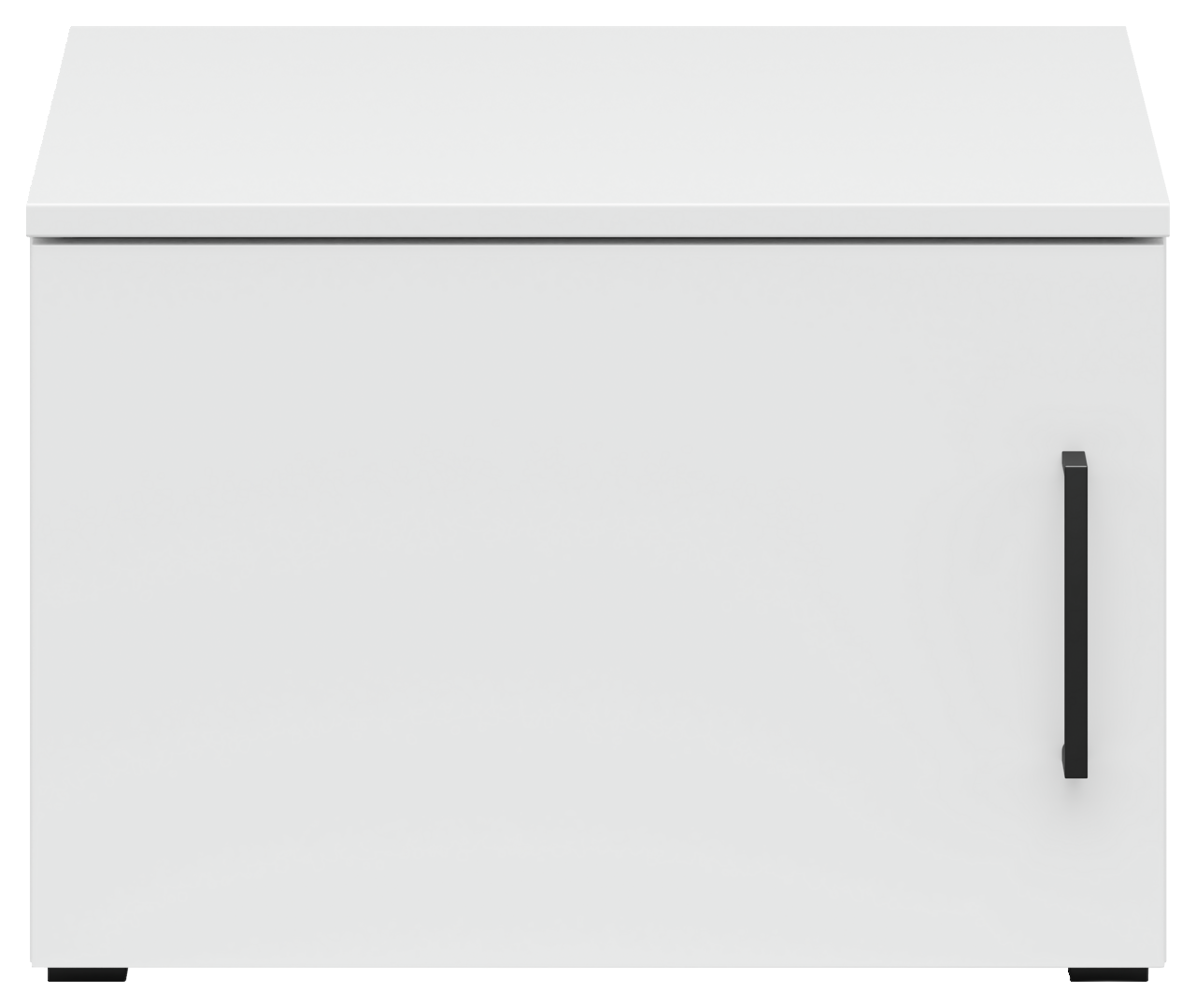Weißer Aufsatzschrank mit schwarzem Griff, Frontalansicht