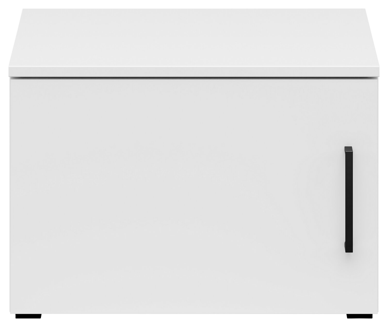 Weißer Aufsatzschrank mit schwarzem Griff, Frontalansicht