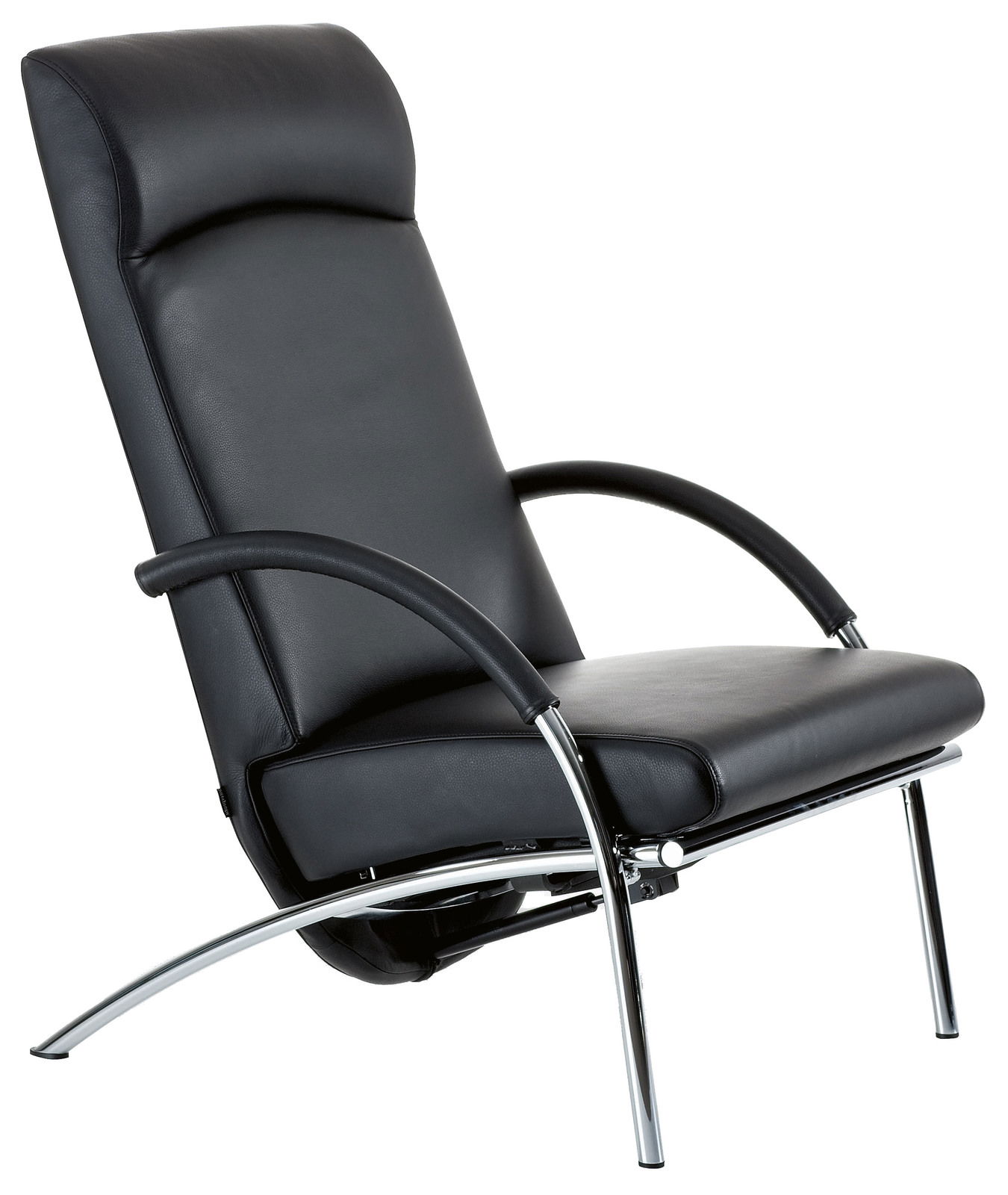 BW Funktionssessel CURVE Moderner schwarzer Funktionssessel mit verchromtem Gestell, seitliche Perspektive