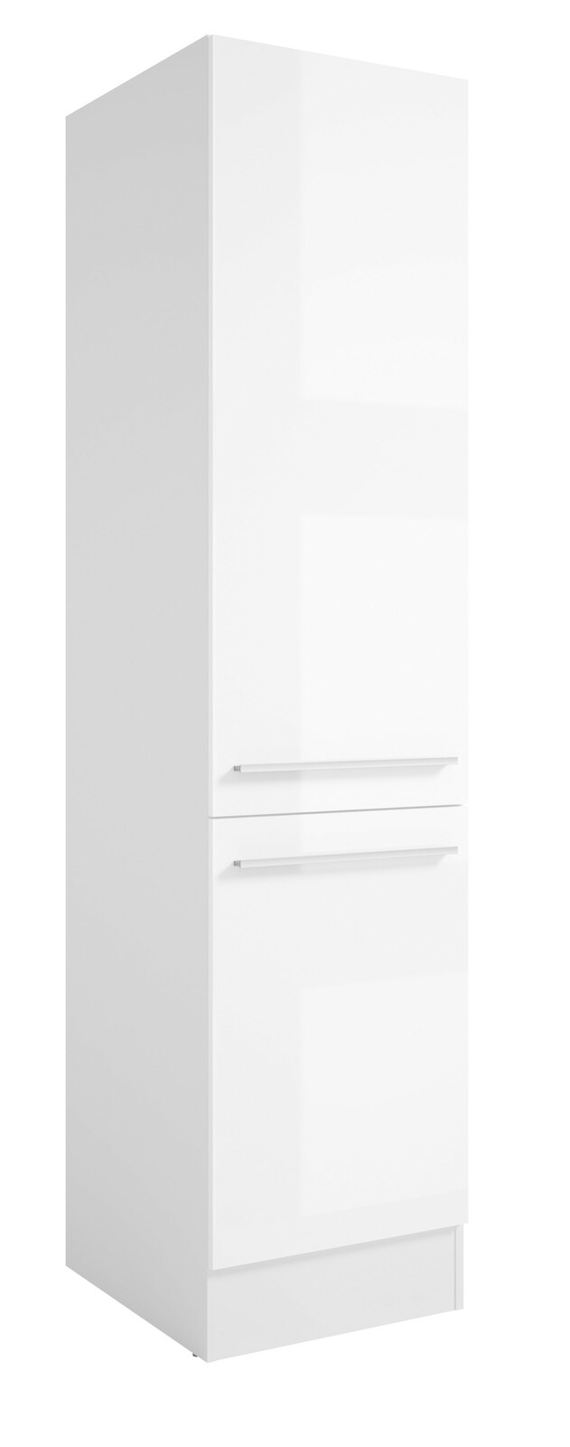 Yourkitchen Vorratsschrank JAZZ Weißer Vorratsschrank mit zwei Türen und modernen Griffen, seitliche Perspektive