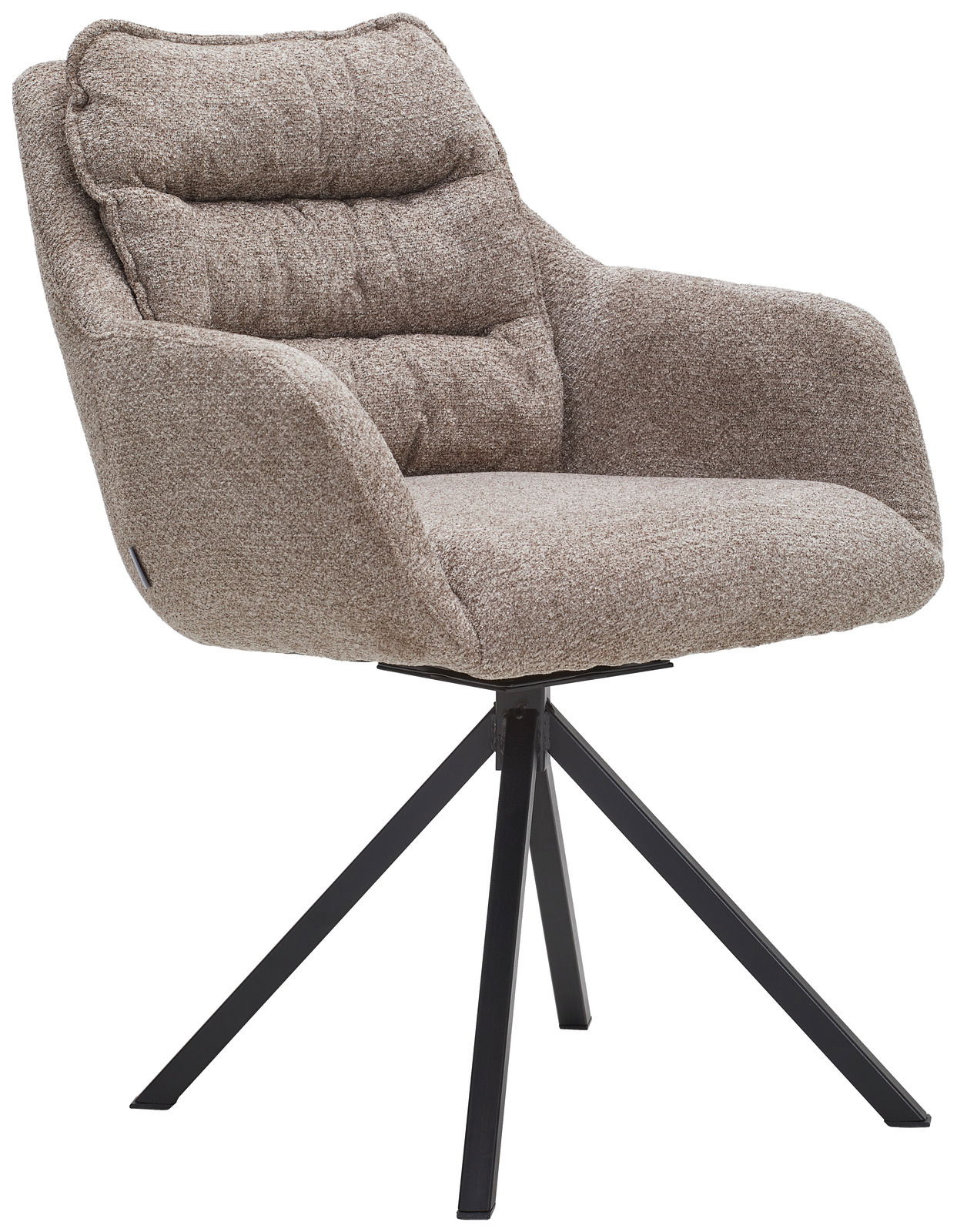 Linea Natura Armlehnstuhl COMO Beiger Armlehnstuhl mit gepolsterter Sitzfläche und Rückenlehne, auf schwarzem Metallgestell, seitliche Perspektive