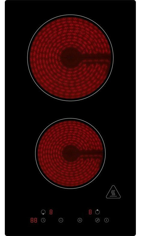 Kochfeld mit zwei leuchtenden Kochzonen, Draufsicht