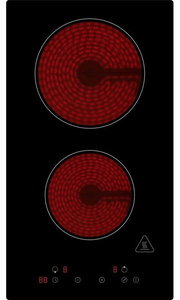 Kochfeld mit zwei leuchtenden Kochzonen, Draufsicht