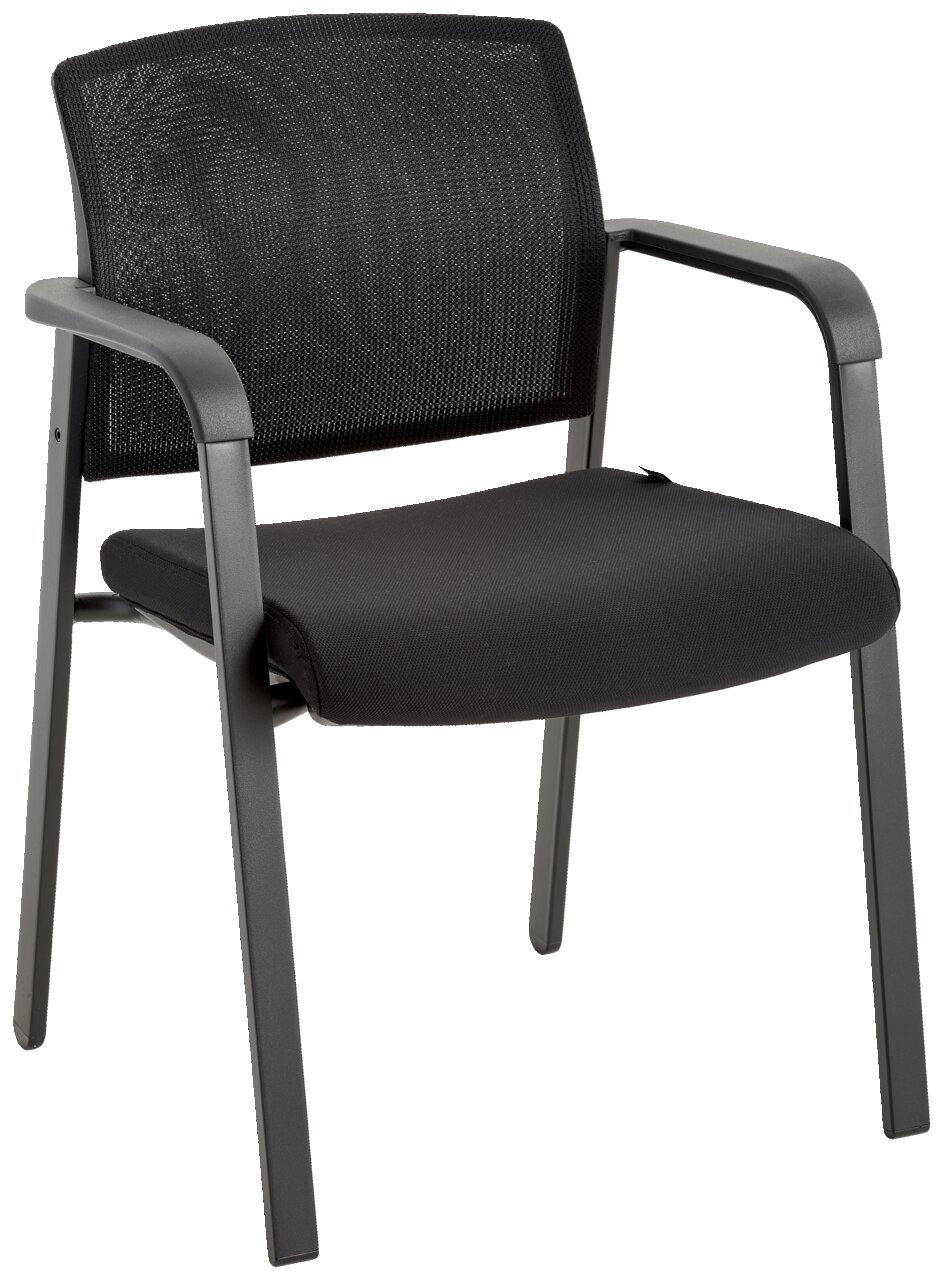XORA Besucherstuhl MIRO Schwarzer Besucherstuhl mit Netzrückenlehne und gepolstertem Sitz, seitliche Perspektive