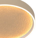 Runde LED-Deckenleuchte mit warmem, strukturiertem Licht, seitliche Perspektive