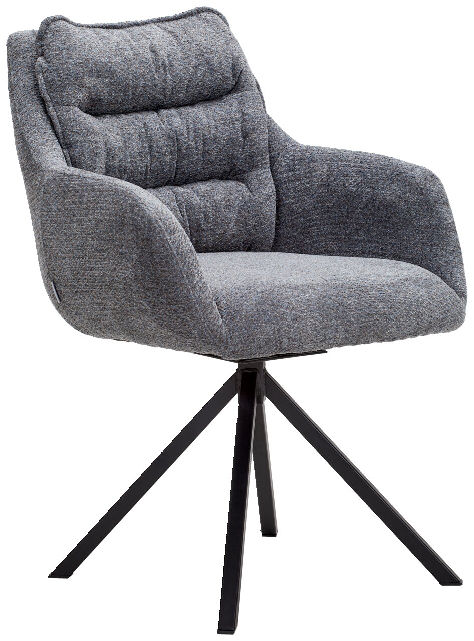 Linea Natura Armlehnstuhl COMO Grauer Armlehnstuhl mit gepolstertem Sitz und Rückenlehne, auf schwarzem Metallgestell, seitliche Perspektive