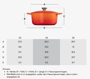 Runder Bräter in Orange, 24 cm Durchmesser, seitliche Ansicht mit Deckel und Griffen.