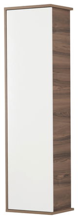 Hochschrank mit weißer Front und Holzseiten, seitliche Perspektive