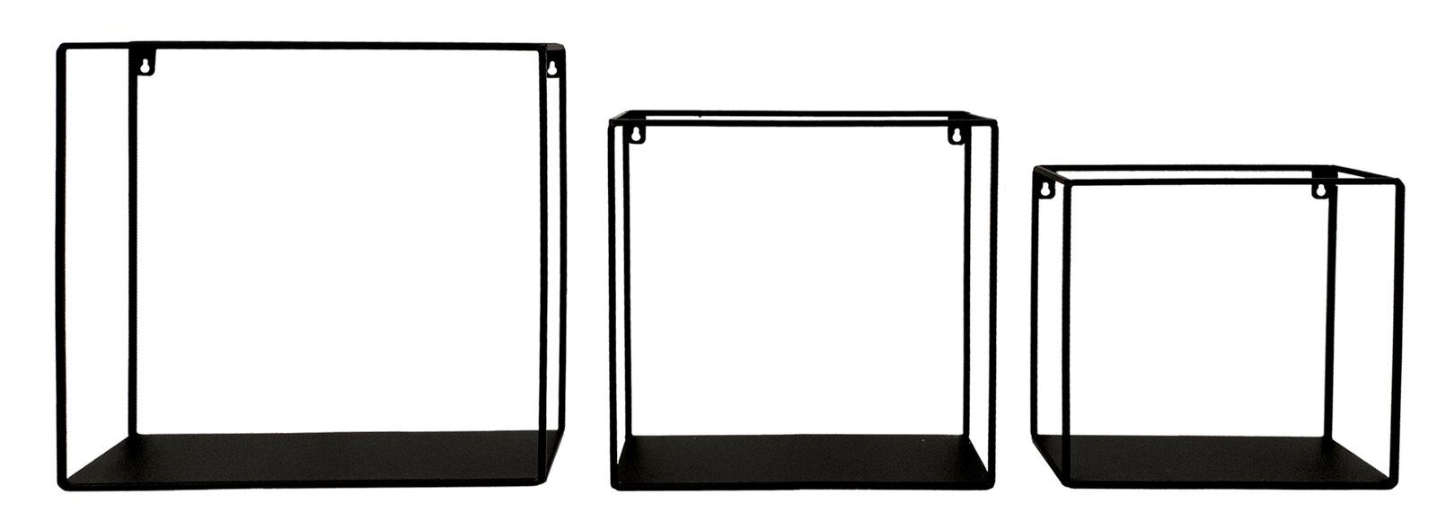 XORA Wandregal 3er Set TINA Dreiteiliges Wandregal-Set aus schwarzem Metall in quadratischer Form, frontal betrachtet.